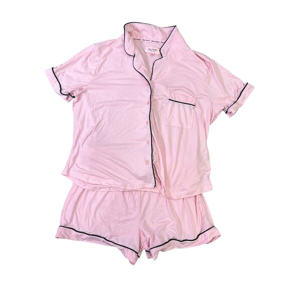 Juicy Couture‎ Bling Pink/Black Trim Pajama Set, Women’s XL Short Sleeve/Shorts - Picture 1 of 12